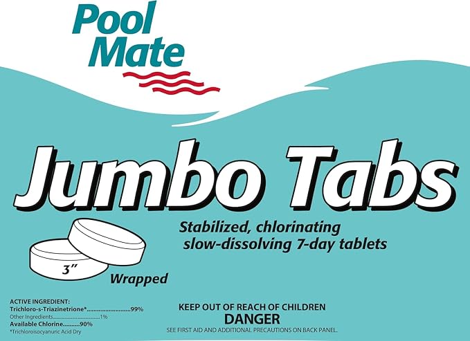 Pool Mate 15-Pounds Premium Slow-Dissolving Jumbo Tabs, Chlorine Tablets 3 Inch, Made in USA