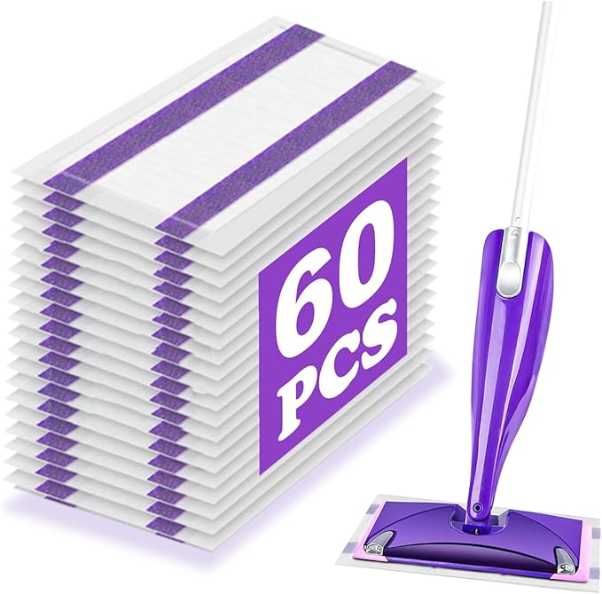60 Count Wet Jet Pads Compatible with Swiffer Wet Jet Spray Mop, Wet Jet Pads Refill for All Purpose Multi-Surface Hardwood Floor Cleaning, 4 Layers Thickened and Super Absorbentl