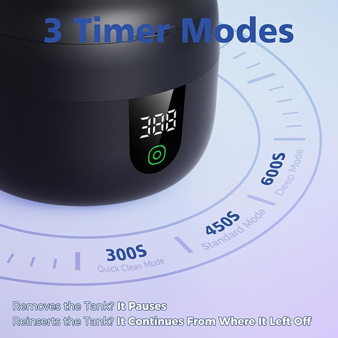 New Ultrasonic Retainer Cleaner Machine with Removable Inner Tank for Aligners, Mouth Guards, Jewelry – 180ml Capacity, 45kHz Ultrasonic Cleaner, 3 Modes, Digital Timer, Smart Pause & Quiet to 30dB