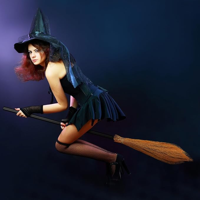 Sumind 6 Pieces Witch Broomstick Props Plastic Broom Cosplay Supplies, 39.4 inches