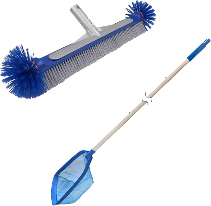 Poolvio Pool Skimmer Net with Telescopic Pole and Pool Brush