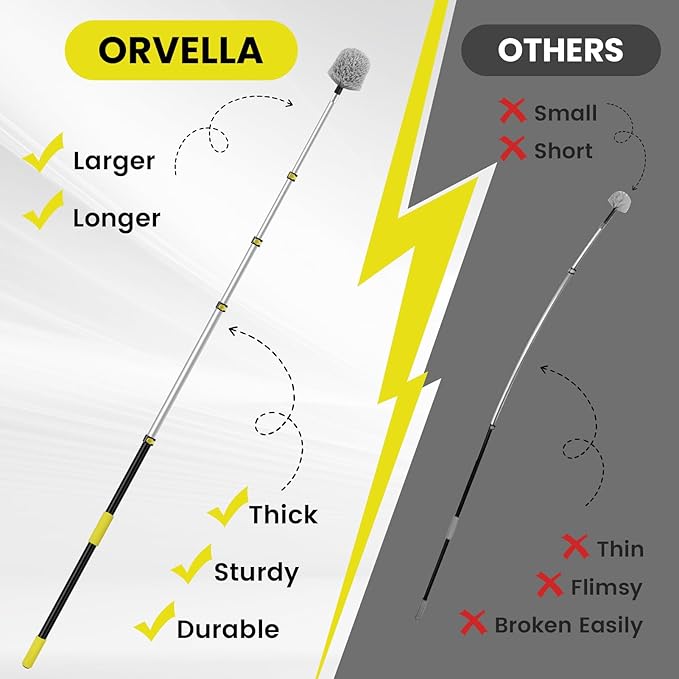 20FT High Reach Cobweb Duster with Extension Pole, Spider Web Brush for Cleaning with 3-12FT Telescopic Pole, 8" Larger Extendable Duster for High Indoor & Outdoor Webs