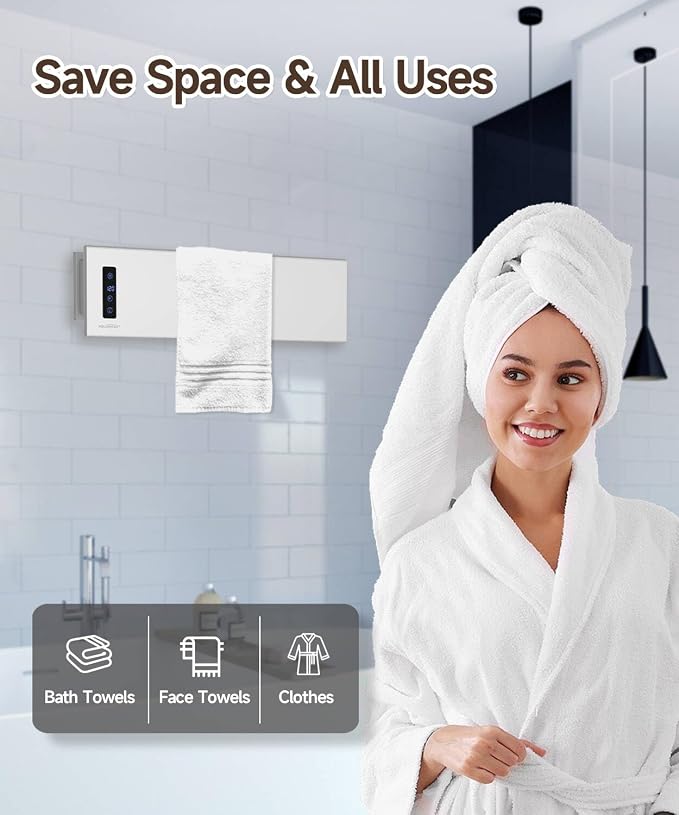 Hot Towel Warmer, Small Towel Warmer Rack Wall-Mounted, LED Control with Built-in Timer & Temperature, 17.7" x 5.1", Max 140°F, Plug-in, Fast Heating, Brushed Nickel