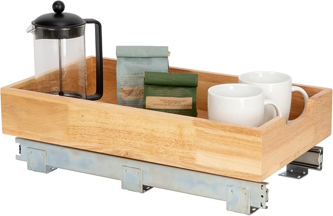 Household Essentials Glidez Steel and Wood Pull-Out/Slide-Out Storage Organizer for Under Cabinet Use - 1-Tier Design - Fits Standard Size Cabinet or Shelf, Brushed Nickel and Natural