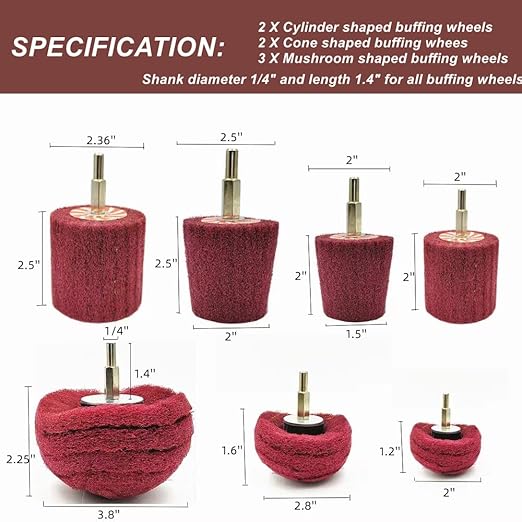 7 PCS Non Woven Abrasive Buffing Wheels Drill Attachment, Scouring Pads Wheel with 1/4" Shank for Polishing Mirror Stainless Steel Copper Aluminum Wood Wares 320 Grit