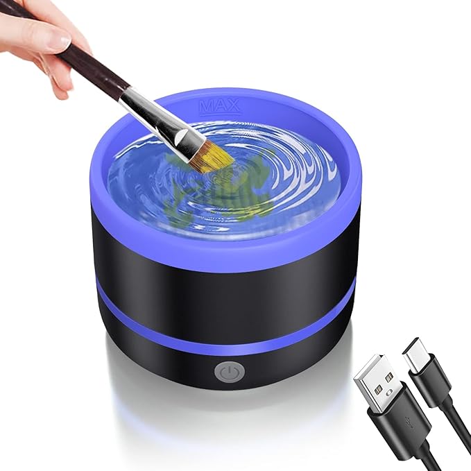 YAGHVEO® Electric Paint Brush Cleaner Rinse Cup, Paint Brush Cleaner, Brush Rinser for Painting, Artist Paintbrush Cleaning Machine Washer Rinser for Acrylic, Watercolor, Oil, Gouache Painting