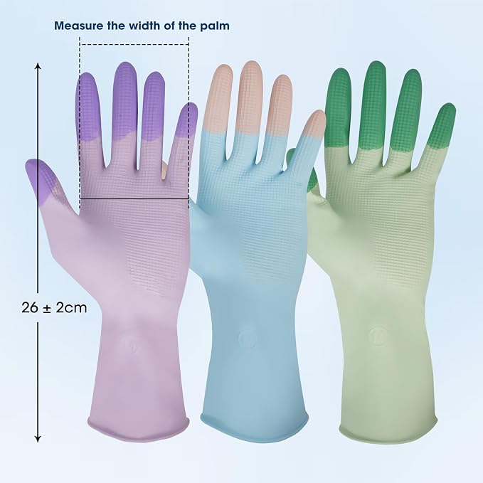 Small Natural Latex Gloves, Touchscreen & Rip-Resistant, 3-Pack, Purple Blue Green
