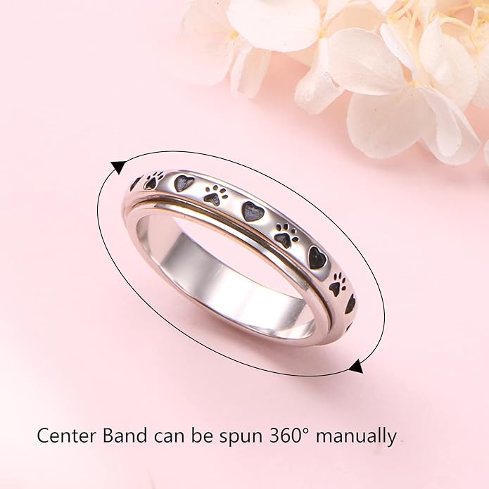 Ladytree Spinner Fidget Anxiety Ring,925 Sterling Silver Stress Relief Worry Ring,Platinum Plated ADHD Autism Jewelry,Birthday Mom Gift for Women