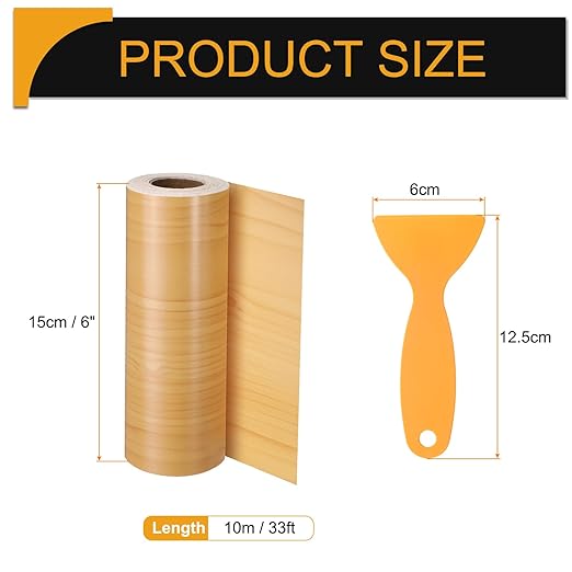 HARFINGTON Wood Grain Repair Tape 6 Inch x 33ft Self Adhesive Repair Patch Tape Simulated Wooden Floor Tapes with Plastic Scraper for Tables Doors Windows Furniture, Cherry