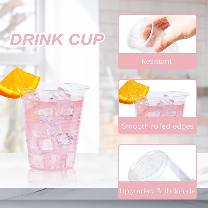 BYSNOW 500 Pack 9 oz Clear Plastic Cups, Disposable Drinking Cups, Cold Water Cups for Party, Wedding, BBQ, Graduation, Picnic, Travel, Holiday, Events, Birthday
