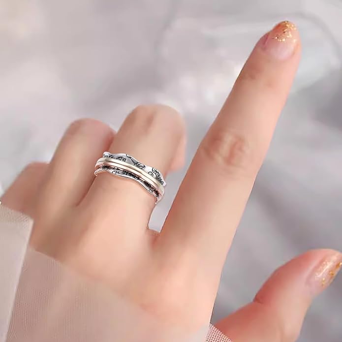 Ladytree Spinner Fidget Anxiety Ring,925 Sterling Silver Stress Relief Worry Ring,Platinum Plated ADHD Autism Jewelry,Birthday Mom Gift for Women