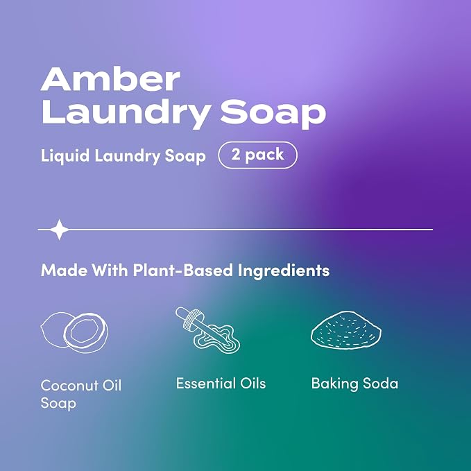 Indigo Wild Zum Clean Laundry Soap - Plant-Based Liquid Laundry Soap - Contains Baking Soda, Essential Oils & Saponified Coconut Oil - Amber - 64 fl oz (2 Pack)