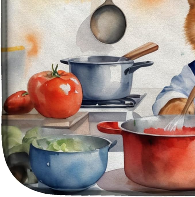 Caroline's Treasures DAC6248DDM Finnish Spitz The Chef Dish Drying Mat Absorbent Dish Drying Mat Pad for Kitchen Counter Dish Drainer Mat for Countertop, 14 x 21", Multicolor