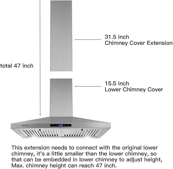 Stainless Steel Chimney Extension for SNDOAS Range Hood GD24 Series, 31.5 inch, Wall-Mounted style (Silver)
