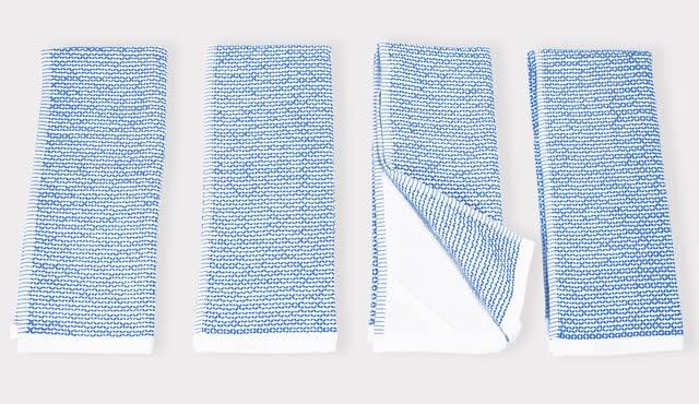 Realm 17" x 27" 100% Cotton Kitchen Towel (4 Pack) | Dobby Textured Nautical Blue | Soft, Plush & Absorbent with Solid White Backing