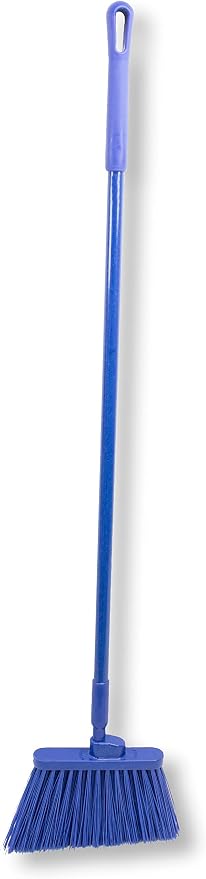 SPARTA 41083EC14 Plastic Color Coded Broom, Unflagged Bristles, Long Broom With Angled Head For Small Debris Cleaning, 56 Inches, Blue, (Pack of 12)