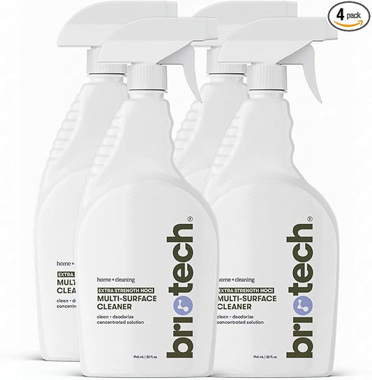 BRIOTECH Extra Strength HOCl Cleaner, 500 PPM Hypochlorous Acid Concentrate, ULV Foggers & Humidifiers, Professional Deodorizer for Dental, Offices, Schools, Homes, Peroxide Free, 32 fl oz (4 Pack)