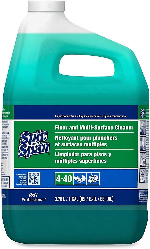 Spic and Span Floor and Multi Surface Cleaner, Bulk Liquid Detergent and Degreaser for Commercial Kitchens and Bathrooms, 1 gal (Case of 3)