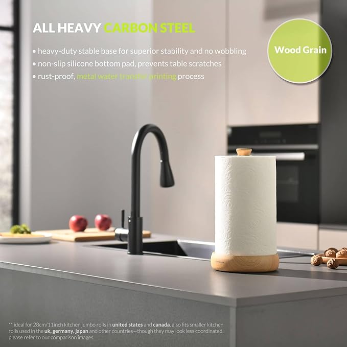 simpletome Heavy Duty Paper Towel Holder Countertop Prevent Kitchen Paper from Unraveling (Wood Grain)