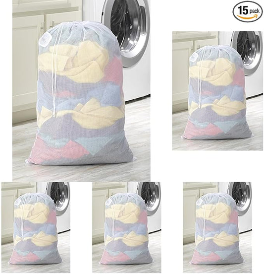 Whitmor Mesh Laundry Bag with ID Tag - Set of 3 - White (Pack of 5)
