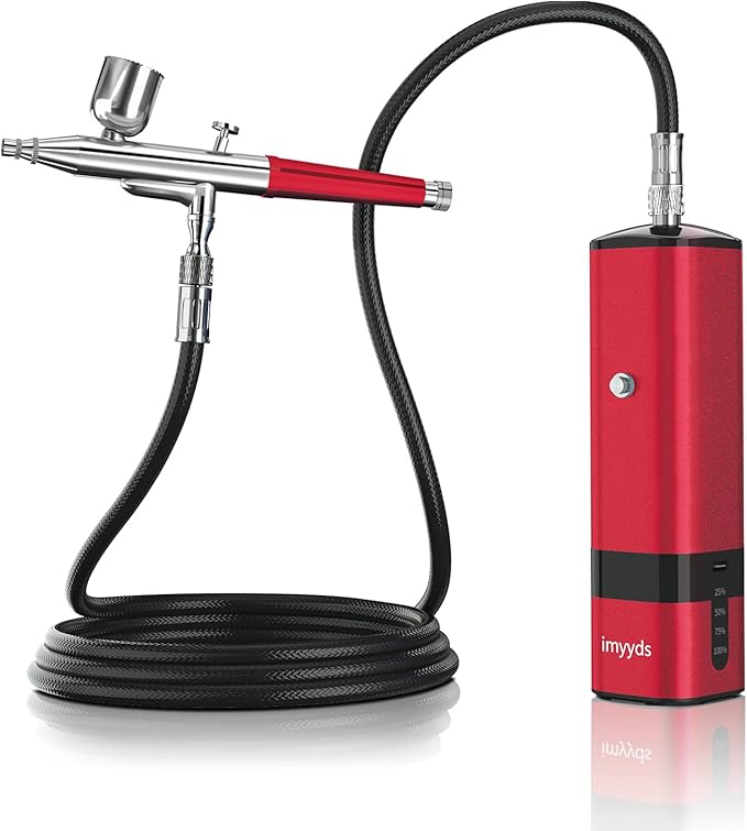 imyyds Airbrush Kit with Compressor, 32 PSI High Pressure Cordless Airbrush Gun, Portable Dual Action Airbrush Compressor Set, Handheld Mini Rechargeable Air Brushes for Painting, Model, Nail, Makeup