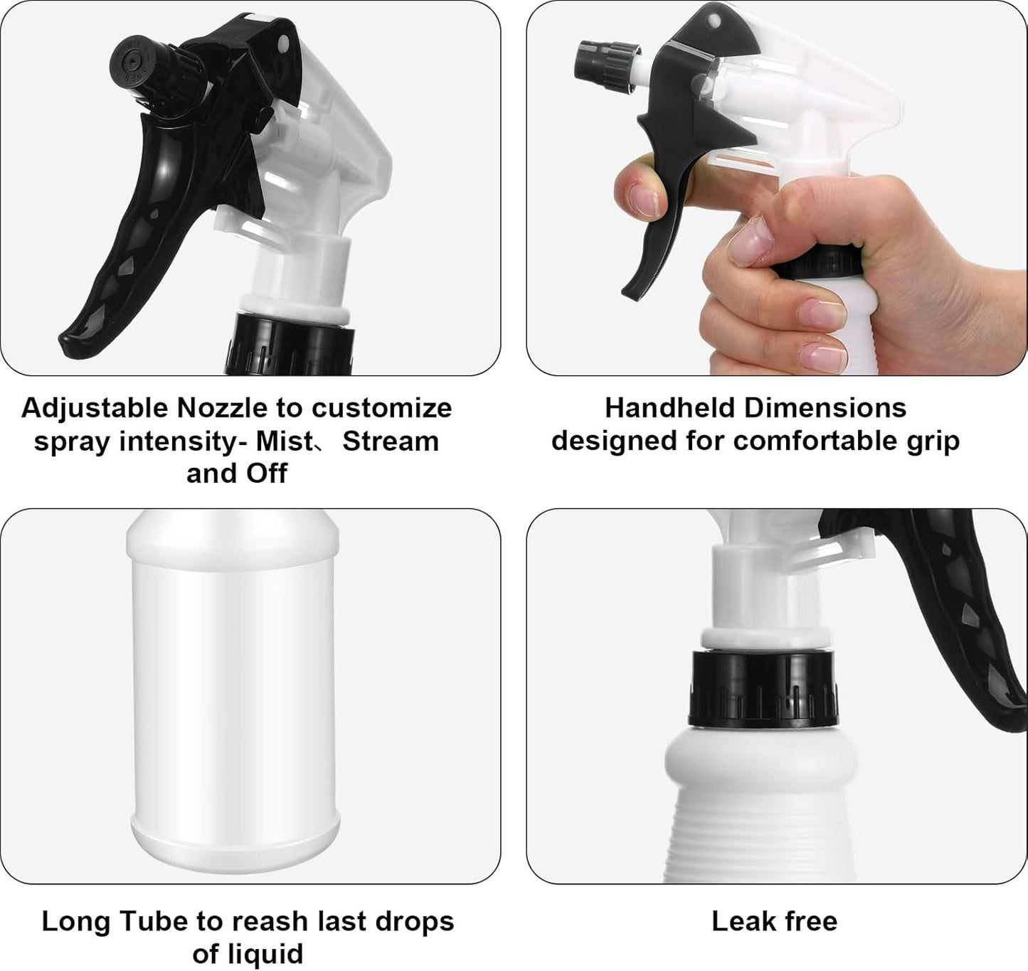 Eccliy 12 Pcs 16 Oz Plastic Spray Bottle, Adjustable Empty Reusable Sprayer for Cleaning, Planting, Water, Bathroom and Kitchen, BBQ, Commercial and Residential(Black, Green,Original)