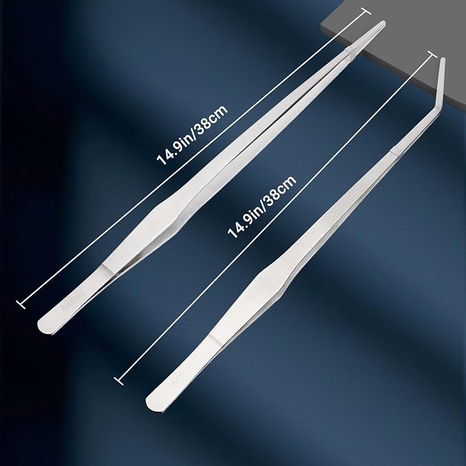 Segarty Longer Tweezers Aquascaping Tools with 1 Bag, 2 in 1 Stainless Steel Silver Aquarium Tools Kit for Fish Tank Aquatic Plant, Feeding Tweezer Curved Tweezer Anti Rust Aquascape Set