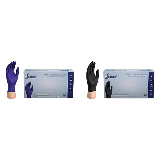 1st Choice 3 Mil Indigo & 4 Mil Black Nitrile Exam Gloves, Disposable, Latex Free, Food Prep & Medical Use, Size L, 200 Count