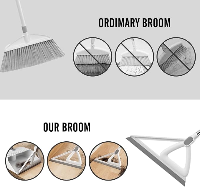 Household Broom with Dustpan, Squeegee Broom for Floor, Aluminum Handle for Floor, Glass, and Tile (White M1)