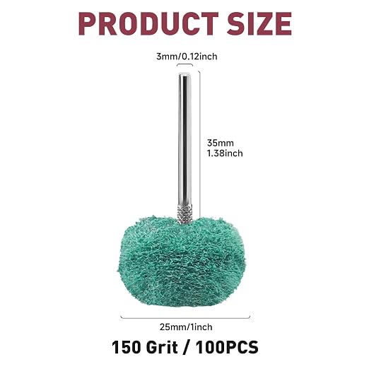 100 PCS Abrasive Buffing Wheels,1 Inch Buffing Polishing Wheel Set for Rotary Tool Accessorie 1/8'' (3mm) Shank, Green 150 Grits for Metal,Wood, Rust Removal