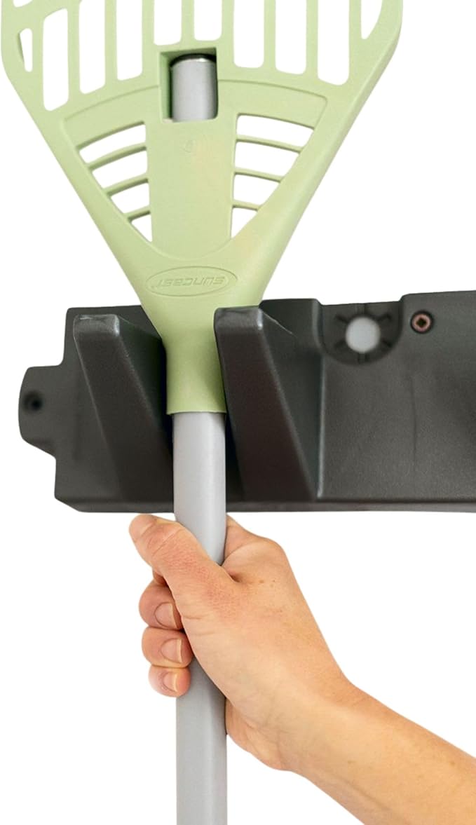 Suncast 4 Pack Long Handle Tool Organizer, Resin Wall Mount Storage Rack with Interlocking Hook System for Garage or Closet, 4.5” x 25” x 5.25”, Black