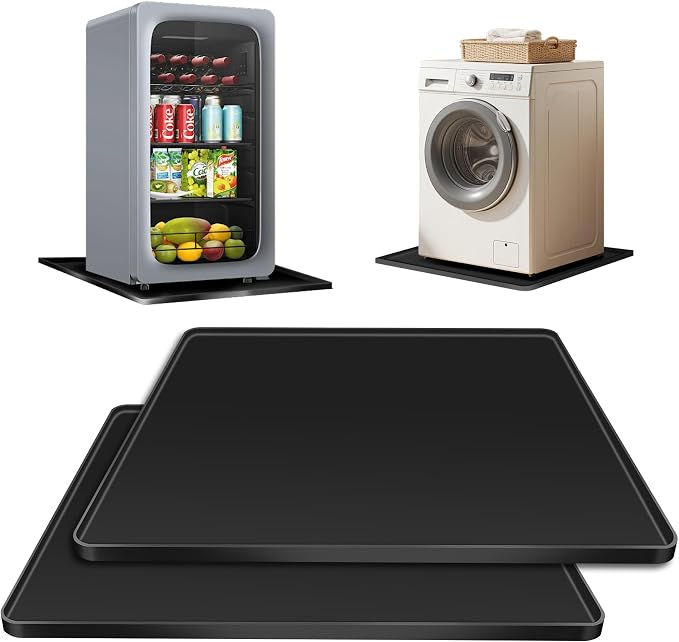 ToLanbbt 2P Mini Fridge Silicone Mat, 20" x 20" x 0.6" Mini Fridge Drip Tray Under Refrigerator Mat Carpet Floor Protector, Leak-Resistant Portable AC Pan for Washing Machine Dishwasher Dryers, Black