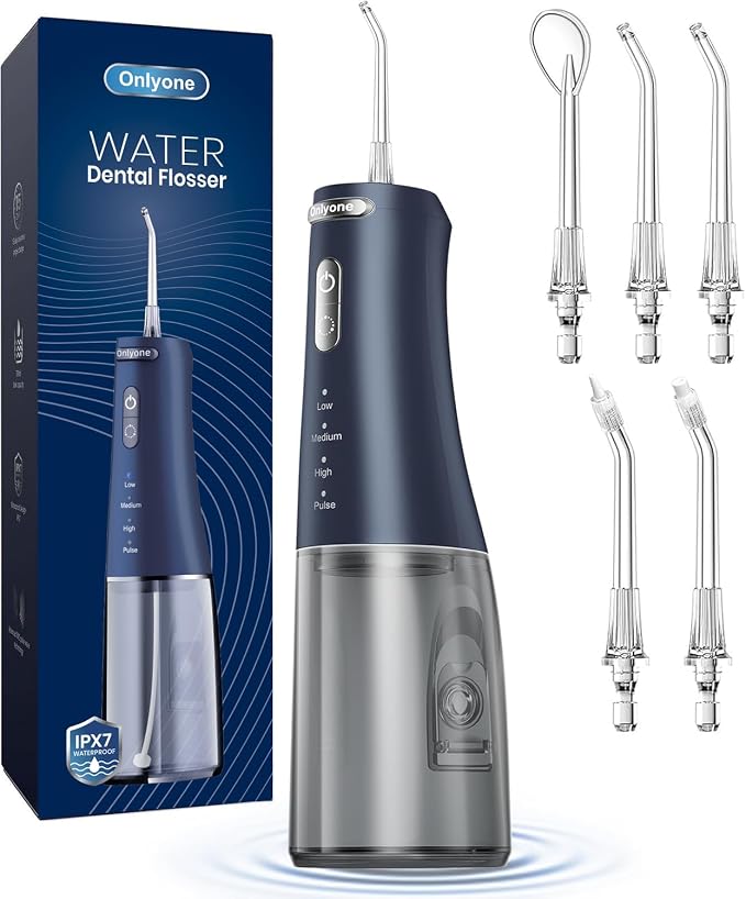 Onlyone Rechargeable Cordless Water Flosser with Adjustable Water Pressure for Daily Oral Care, Power Dental Flosser for Home and Travel Use, Portable Oral Irrigator for Sensitive Gums and Braces Care