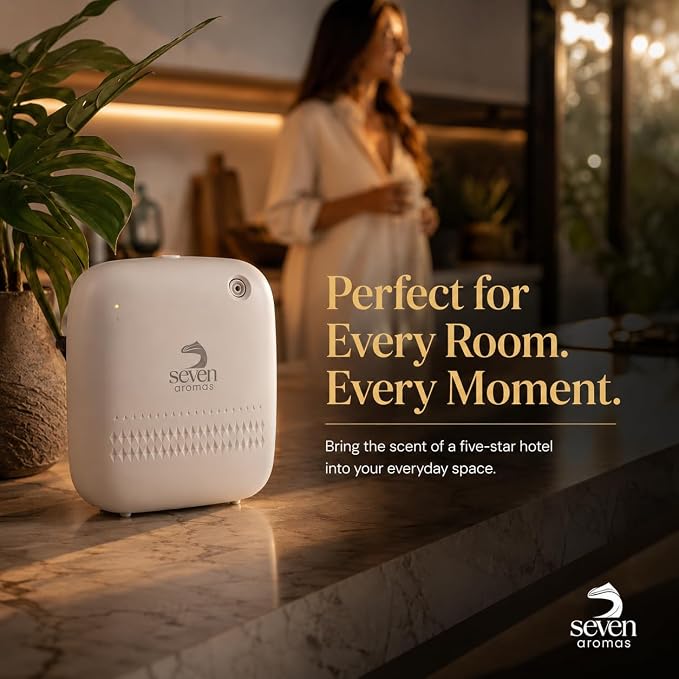 SEVENAROMAS Scent Diffuser SV720 - Bluetooth app, Air Machine for Home & Commercial Use, Covers 2000 sq. ft., Portable Large Room Waterless Diffusers (White)