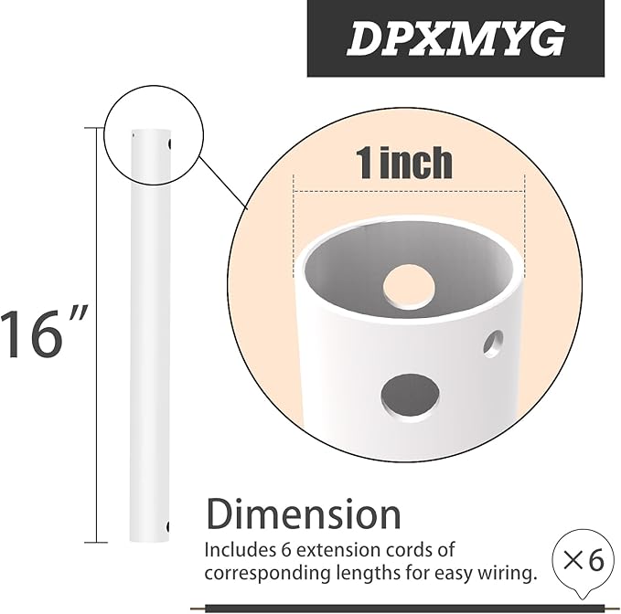 16 inch Ceiling Fan Downrod,White Downrod for Ceiling Fan, 1 inch Outside Diameter, Boom Suitable for a Wide Range of Fans (White, Not Threaded)
