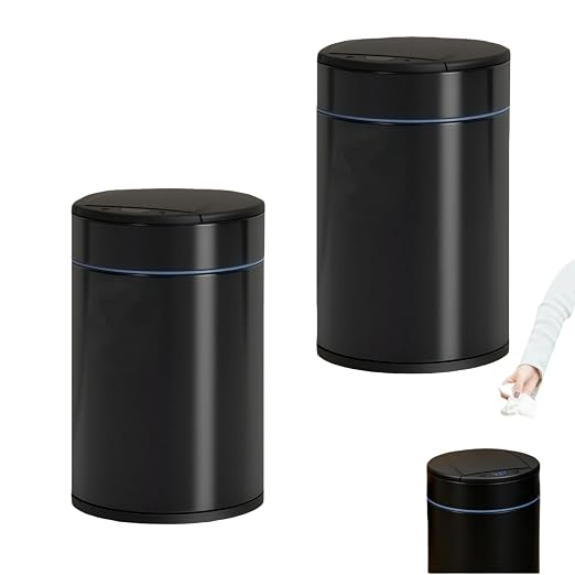 Garbage Can with Lid, Intelligent Sensor Opening and Closing, Small Garbage Can for Living Room, Bedroom, Kitchen and Bathroom (2, Black)
