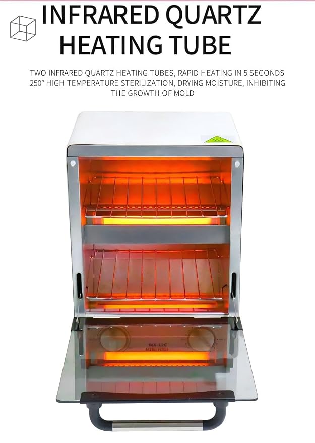 Sterilizer for Nail Tools, 12L Multifunctional High Temperature Cleaning Dry Box Stainless Steel with Temp Control, Tweezer Sterilizer, Stainless Trays, Timer, Nail Salon Equipment