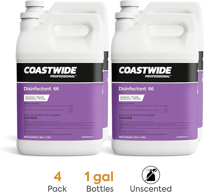COASTWIDE Professional 66 Disinfectant and Sanitizer, 1 Gallon, 4/Carton