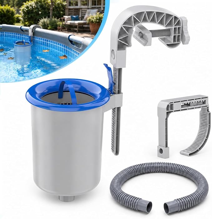 Sepetrel Above Ground Pool Skimmer, 3.5 Liter Floating Pool Surface Skimmer with Removable Debris Basket, Wall Mount Automatic Cleaner Accessories for Tubular, Metal Frame and Inflatable Collar Pools