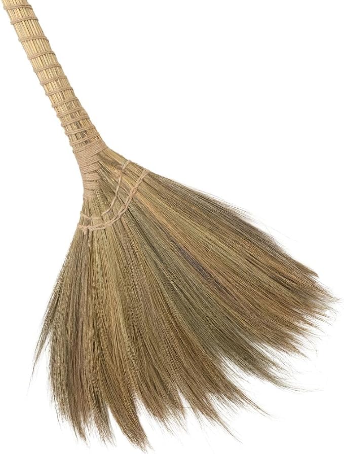Outdoor Broom for Floor Cleaning, 43.3'' Length Heavy-Duty Natural Grass Broom for Sweeping Concrete Courtyard Garage Patio Indoor Home Kitchen Office Lobby