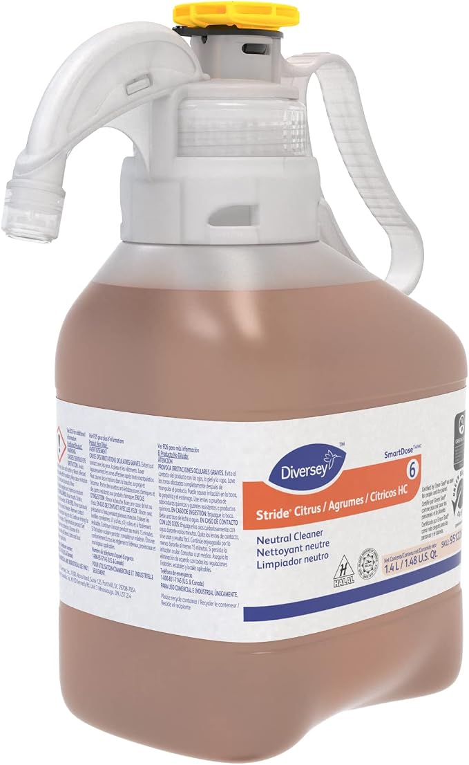 Diversey Stride Citrus Neutral Cleaner, SmartDose, 1.4 Liter | Low Foam, No Rinse, Film Free, Hard Surface Cleaner, Floor Care, Citrus Scent