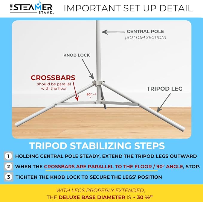 Deluxe | Adjustable Standing Garment Steaming Rack with Hanger | Fast, Foldable, Portable Clothes Steam Ironing Solution for Travel & Home