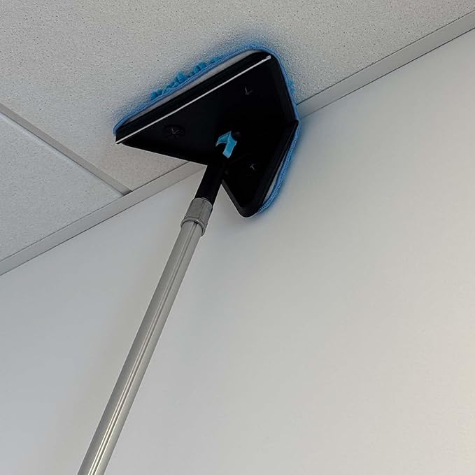 25 Foot Painted Wall Cleaner Mop with 18 Ft Heavy Duty Extension Pole, 3-in-1 High Ceiling Cleaning Tool with 4 Microfiber Chenille Pad, Cobweb Duster, Fan, Baseboard, Window Squeegee Kit (18ft)