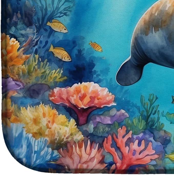 Caroline's Treasures Summer Manatee Dish Drying Mat Absorbent Dish Drying Mat Pad for Kitchen Counter Dish Drainer Mat for Countertop, 14 x 21", Multicolor