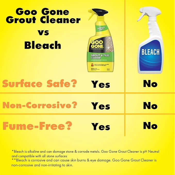 Goo Gone Grout & Tile Cleaner - 28 Ounce - Removes Tough Stains Dirt Caused By Mold Mildew Soap Scum and Hard Water Staining - Safe on Tile Ceramic Porcelain