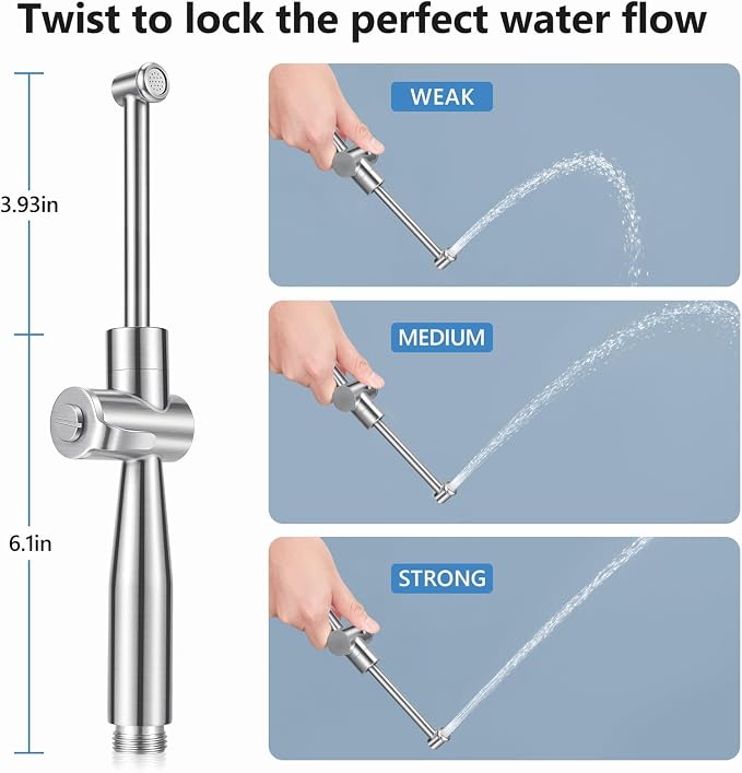 SPACEREST Handheld Bidet Sprayer for Toilet, Leak-Proof Stainless Steel Bidet Attachment for Toilet, Adjustable Spray Angle & Water Pressure, Toilet Sprayer for Personal Care, Postpartum (Silver)