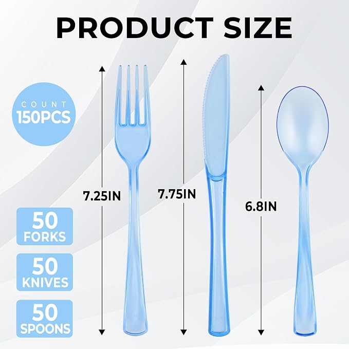 75 PCS Plastic Silverware Disposable Silverware Heavy Duty Utensil Sets 25 Of Each Forks Knives & Spoons Disposable Cutlery Set For Easter,Birthday,Baby Shower,Garden Party,Wedding(75,Light Blue)