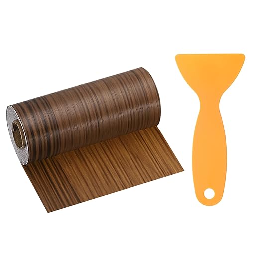 HARFINGTON Wood Grain Repair Tape 4 Inch x 33ft Self Adhesive Repair Patch Tape Simulated Wooden Floor Tapes with Plastic Scraper for Tables Doors Windows Furniture, Light Brown Wood