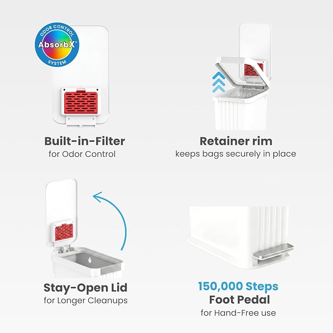 Patented 13 Gallon Step Diaper Pail, Fits Kitchen Bags, Odor Filter, 50L Baby Trash Can, 135 Diaper Capacity, No Refills Needed, for Nursery Diapers & Adult Incontinence Underwear, Matte White