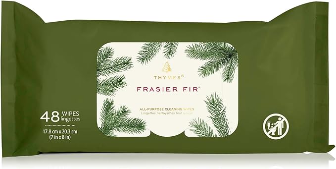 Thymes Frasier Fir All-Purpose Cleaning Wipes – Multi-Purpose Cleaning Wipes – Safe for Countertops, Walls, and Other Non-Porous Surfaces – Cruelty Free Surface Wipes (1 Pack of 48 Wipes)